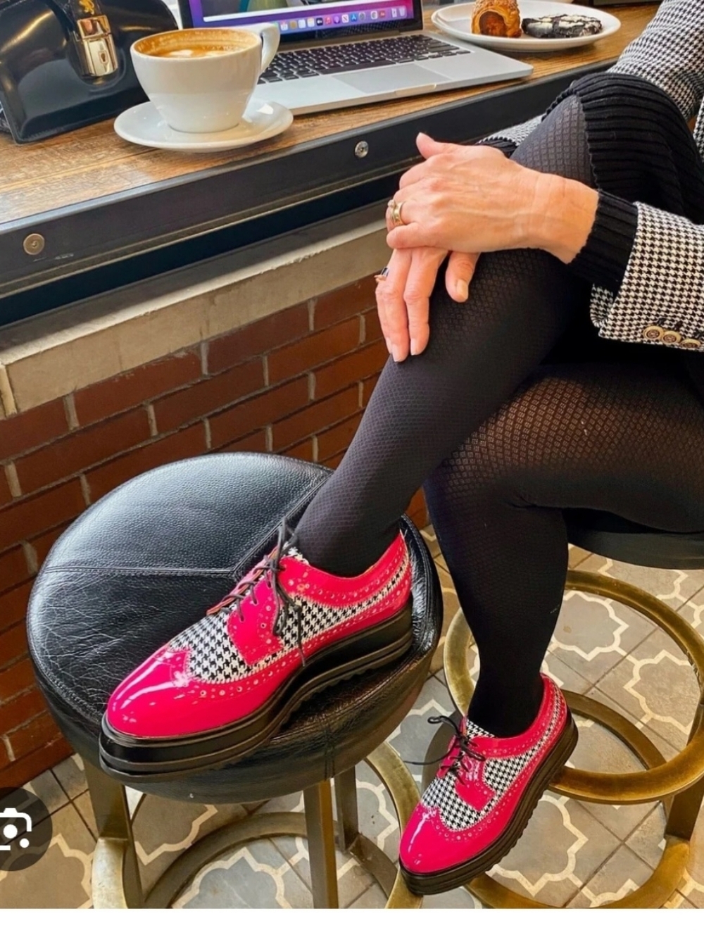 Embassy London Brogue Women's Pink Patent Houndstooth Platform Oxfords Size 7(38